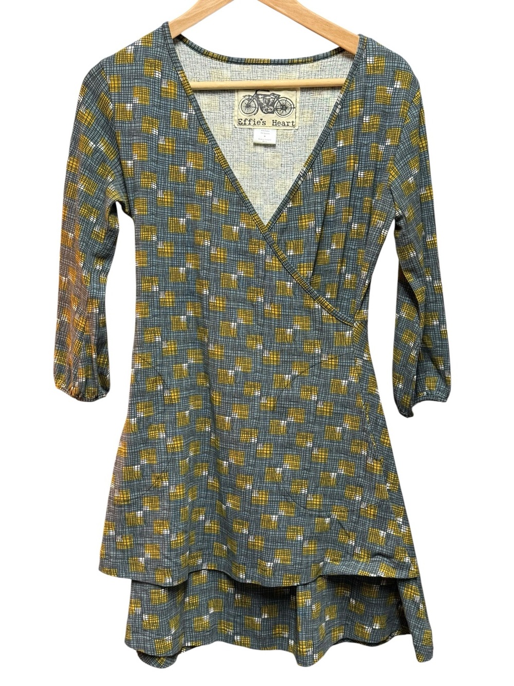 Effie’s Heart Blue Mustard Geometric Asymmetrical Tunic Dress Top Size M NWOT